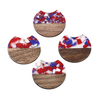 Resin & Walnut Wood Pendants, Flat Round