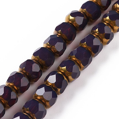 Electroplate Opaque Glass Beads Strands, Half Golden Plated, Long-Lasting Plated, Faceted, Rondelle