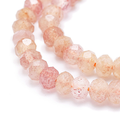 Natural Strawberry Quartz Beads Strands, Faceted, Rondelle