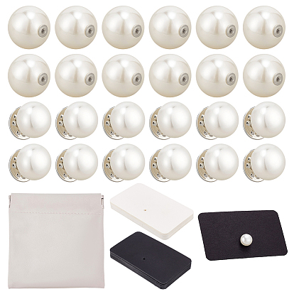 Kit portatarjetas de boda, Incluye 20piezas de tuercas de oreja de imitación de perla de resina, 20 piezas de broches redondos de imitación de perlas de ABS, 40pcs 2 colores tarjetas de presentación de papel rectangulares y 1pcs estuches cuadrados de cuero sintético