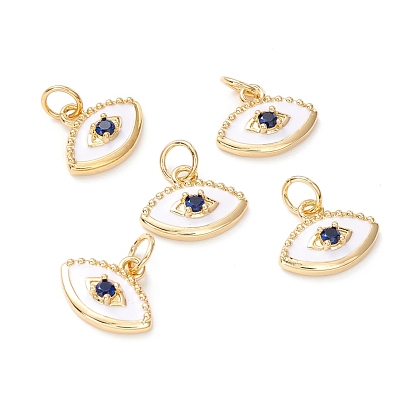 Dijes de micro pavé de latón con circonitas cúbicas azul medianoche, con esmalte y anillo de salto, larga duración plateado, sin plomo, cadmio, níquel, ojo