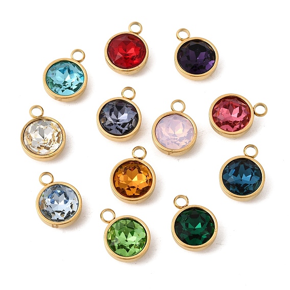 Тема камней по знаку зодиака 304 подвески из нержавеющей стали, плоский круглый шарм, с k 9 стеклом, полировка, ионное покрытие (ip), граненые