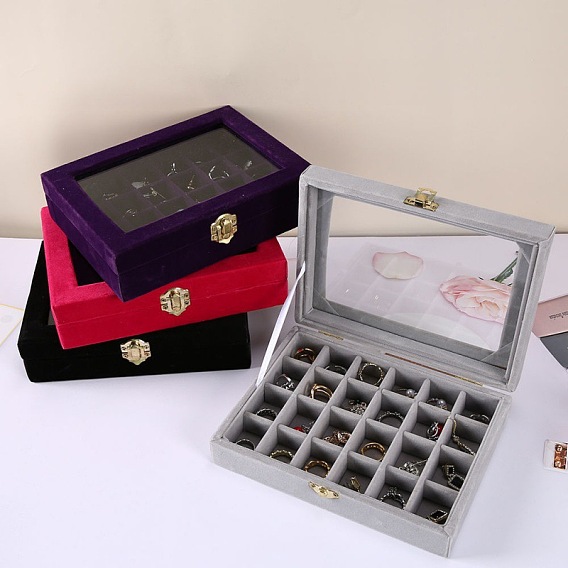 Бархат с деревянной коробкой для ювелирных изделий, для перстней, хранение серег, прямоугольные