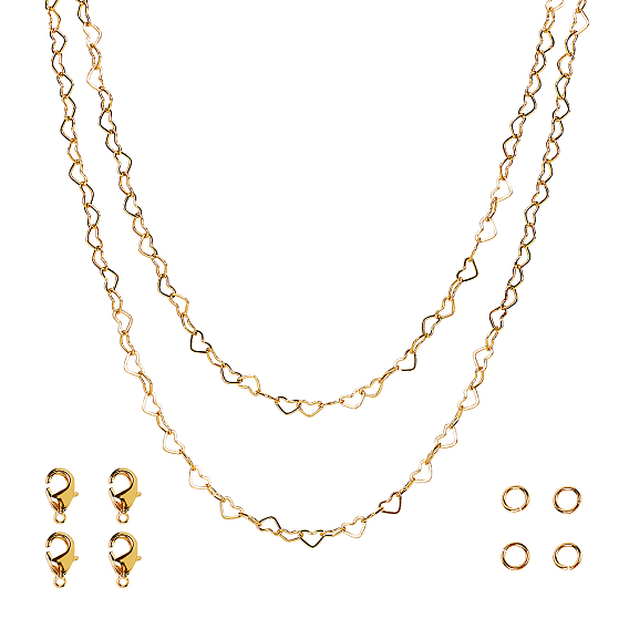 Ювелирные комплекты diy, с запаянными латунными цепочками ручной работы в форме сердца, застежками в виде когтей лобстера и открытыми прыжковыми кольцами