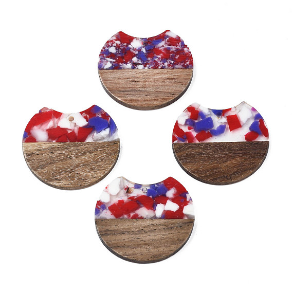 Resin & Walnut Wood Pendants, Flat Round