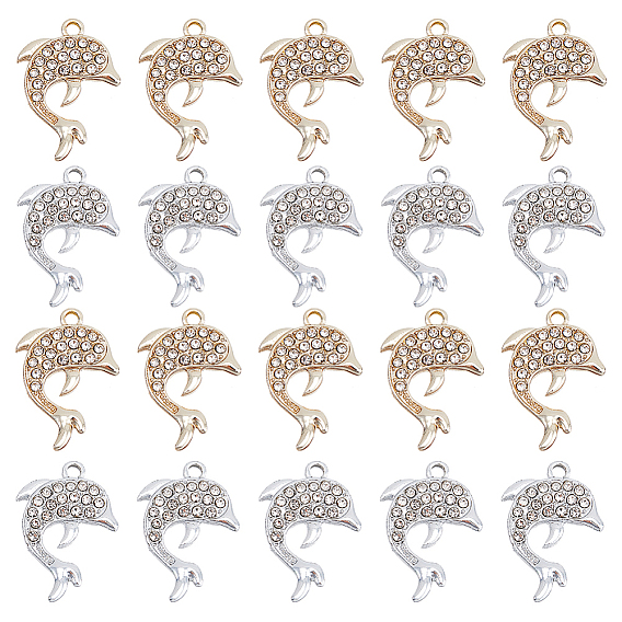 40 шт. 2 цвета сплава, подвески со стразами и кристаллами, прелести дельфинов