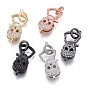 Brass Micro Pave Cubic Zirconia Lobster Claw Clasps, with Bail Beads/Tube Bails, Long-Lasting Plated, Skull