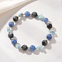 Женские эластичные браслеты из бусин из натурального кианита, соколиного глаза и аквамарина, круглые, с Гальваническим немагнитных синтетическими гематита бисера