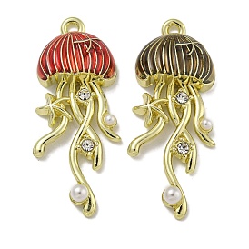 Rack Plating Alloy Enamel Pendants, with ABS Plastic Beads and Rhinestone, Cadmium Free & Nickel Free & Lead Free, Jellyfish