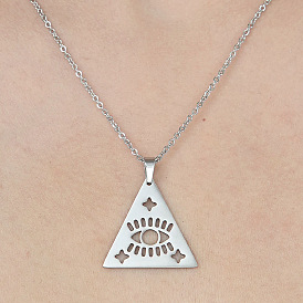 201 Stainless Steel Hollow Triangle with Eye Pendant Necklace