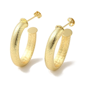 Rack Plating Texture Oval Brass Stud Earrings, Half Hoop Earrings for Women, Cadmium Free & Lead Free, Long-Lasting Plated