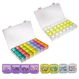Plastic Bead Containers, Flip Top Bead Storage, Removable, 28 Compartments, Rectangle