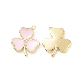 Ion Plating(IP) Brass Enamel Pendants, Clover, Real 18K Gold Plated