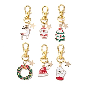 Christmas Alloy Enamel Pendant Decoration, Swivel Lobster Claw Clasps Charm for Bag Ornaments, Mixed Shapes