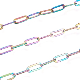 Electrophoresis Brass Cable Chains, Paperclip Chains, Drawn Elongated Cable Chains, with Spool, Long-Lasting Plated, Unwelded