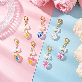 Подвеска в форме сердца из эмалевого стекла, с бусинами из искусственного жемчуга ABS с бантом и застежками-карабинами из цинкового сплава