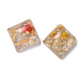 Transparent Resin Cabochons, with Dried Flower, Gold & Silver Foil, Square