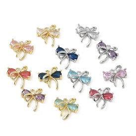 Латунные микро проложить кубического циркония прелести, бантом прелести, стойки покрытие, долговечный, без кадмия и без свинца, платина/настоящее золото 18k