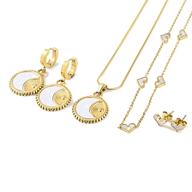 Conjuntos de pendientes y collares con colgante de concha sintética redonda/corazón, 304 conjuntos de joyas de acero inoxidable para mujer, dorado