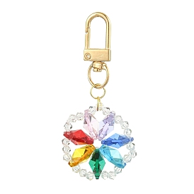 Flower Glass Pendant Decorations, Alloy Swivel Clasps Charms for Bag Key Chain Ornaments