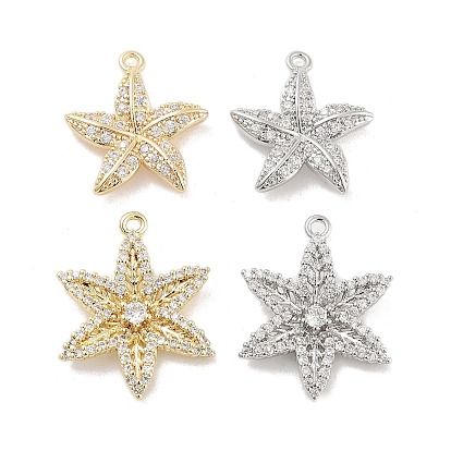 Подвески из латуни с прозрачным фианитом, без кадмия, без никеля и без свинца, морская звезда/цветок