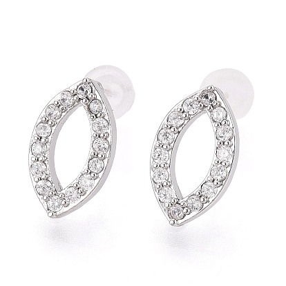 Серьги-гвоздики в форме конского глаза из сплава и прозрачного кубического циркония, с 925 штырями стерлингового серебра