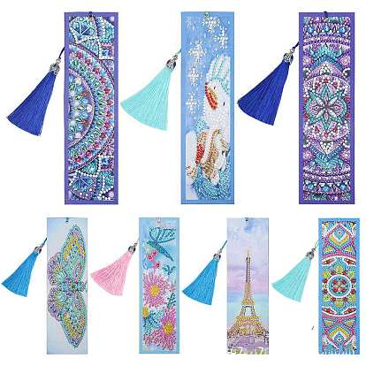 DIY Diamond Painting Kits For Bookmark Making, including Tassel, Resin Rhinestones, Diamond Sticky Pen, Tray Plate and Glue Clay, Rectangle