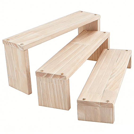 3Pcs 3 Sizes Rectangle Wooden Jewelry Organizer Display Riser Stands, for Cosmetic, Small Jewelry