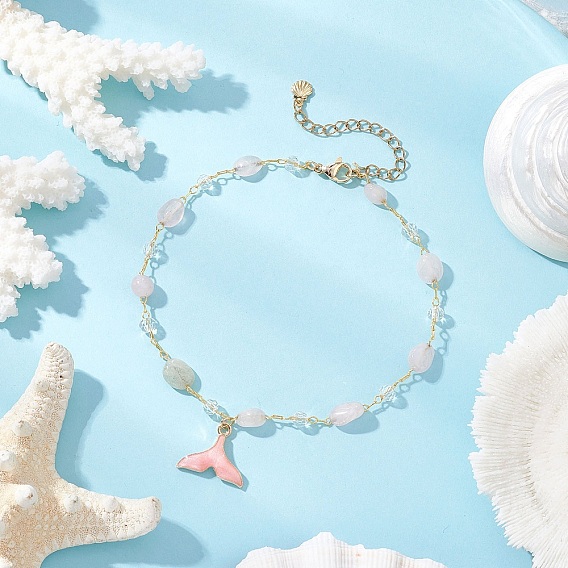 Латунные браслеты ручной работы из натурального камня с подвеской в виде хвоста кита из сплава и эмали для женщин, золотые