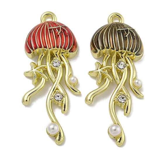 Стойки обшивки сплава эмали подвески, с бусинами из АБС-пластика и стразами, без кадмия, без никеля и без свинца, медуза