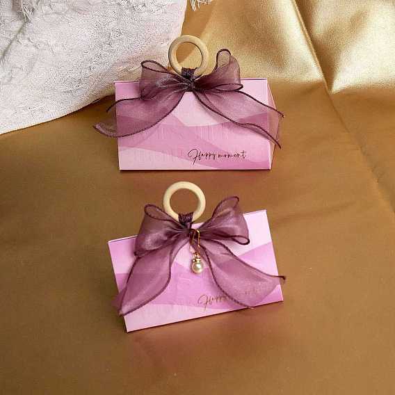 Коробки для упаковки подарков из бумаги и конфет в европейском стиле с лентой и деревянной ручкой, складные ящики для хранения на свадьбу