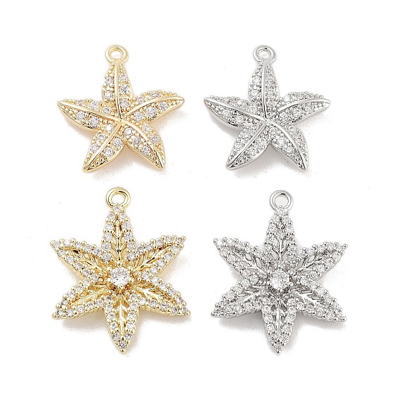 Подвески из латуни с прозрачным фианитом, без кадмия, без никеля и без свинца, морская звезда/цветок