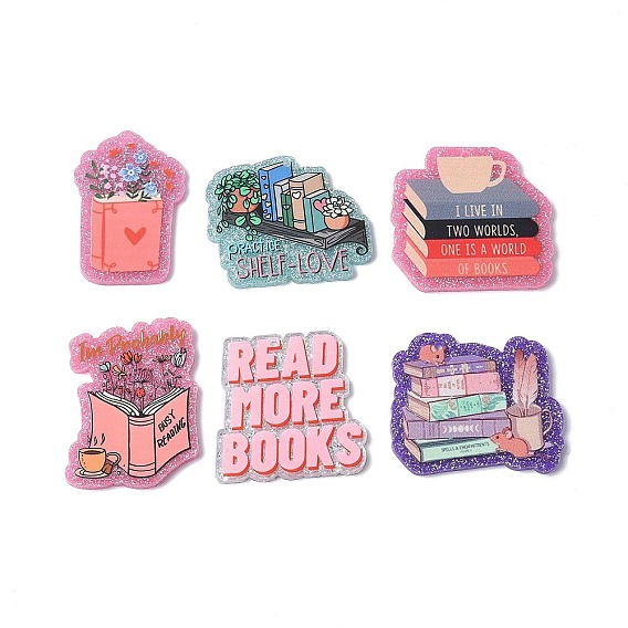 Подвески из акрила с принтом на тему чтения, книга, с блеском порошок
