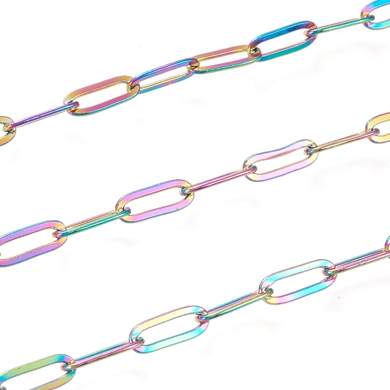 Electrophoresis Brass Cable Chains, Paperclip Chains, Drawn Elongated Cable Chains, with Spool, Long-Lasting Plated, Unwelded