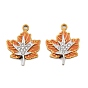 304 Stainless Steel Enamel Pendants, Maple Leaf Charms, with Rhinestone, Ion Plating(IP)