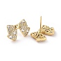Clear Cubic Zirconia Bowknot Stud Earrings, Brass Jewelry for Women