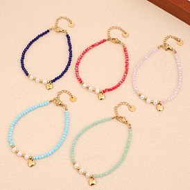 Браслет из натурального жемчуга в стиле барокко с кристаллами, модное ювелирное украшение в виде сердца из нержавеющей стали.