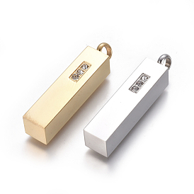 304 подвески из нержавеющей стали, со стеклянными стразами, кубоид, кристалл