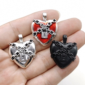 DIY Zinc Alloy Pendants, Punk Heart Chain Lock Pendant