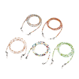 Chaînes de lunettes, tour de cou pour lunettes, avec des perles de verre rondelles, extrémités de boucle en caoutchouc, 304 fermoirs à pince de homard en acier inoxydable et rallonge de chaîne