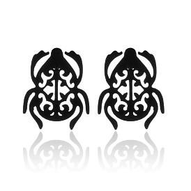 Black Hip Hop Beetle Earrings for Women, Retro Hollow Animal Studs