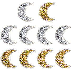 10 pièces 2 couleurs strass en résine thermocollants/à coudre écussons en tissu, lune