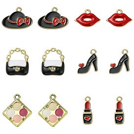 30шт 6 стили подвески из эмалированного сплава с покрытием, без кадмия, без никеля и без свинца, пляжная шляпа/на высоком каблуке/губа/палитра теней для век/помада