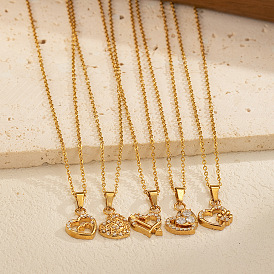 Saint-Valentin 304 Colliers pendentifs en forme de cœur en acier inoxydable sertis de micro-pavés de zirconiums cubiques transparents pour femmes