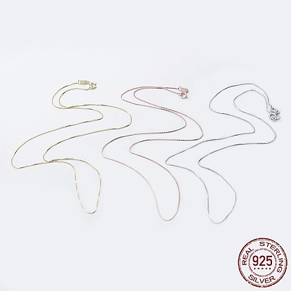 925 Sterling Silver Box Chain Necklaces, with Spring Ring Clasps, with 925 Stamp