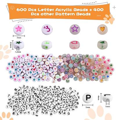 1000 Pcs Acrylic Letter Beads for Bracelets Multi-Color Alphabet