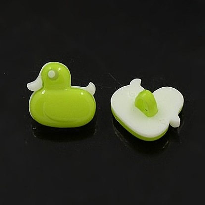 Acrylic Shank Buttons, 1-Hole, Dyed, Duck, 14x13x4mm, Hole: 3x2mm