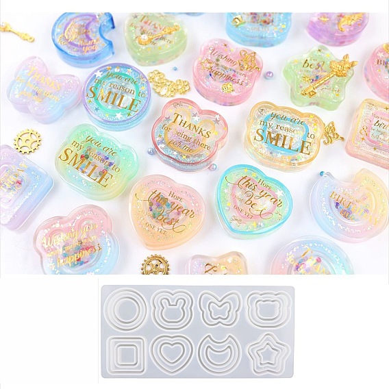 Силиконовые формы для зыбучих песков, для уф-смолы, изготовление изделий из эпоксидной смолы, плоско-круглые, голова кролика, бабочка, Медведь 'головы, квадратный, сердце, Луна и звезды