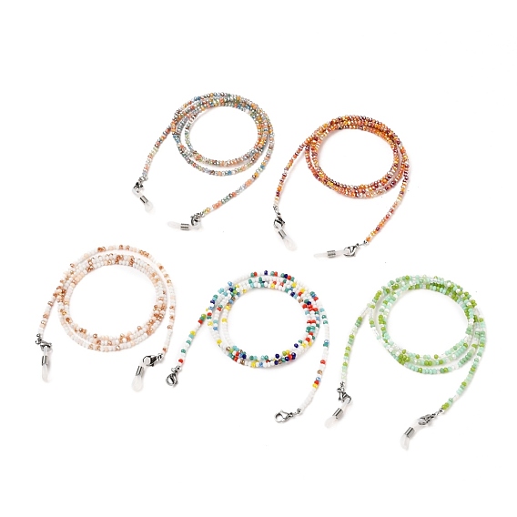 Eyeglasses Chains, Neck Strap for Eyeglasses, with Rondelle Glass Beads, Rubber Loop Ends, 304 Stainless Steel Lobster Claw Clasps and Chain Extender