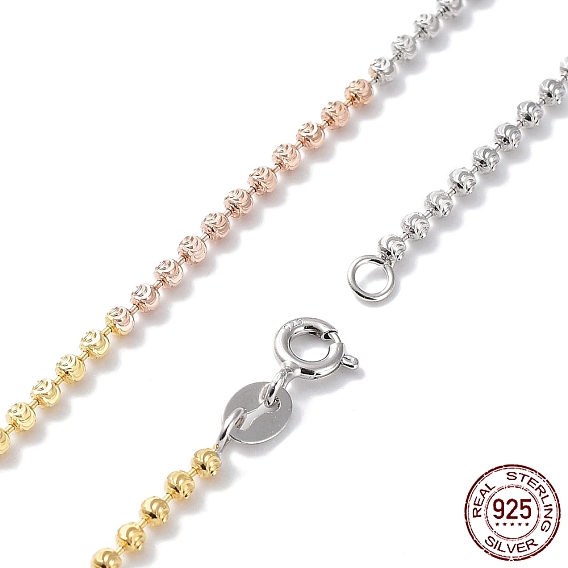 Segmented Multi-color 925 Sterling Silver Ball Chain Necklace for Women, with 925 Stamp